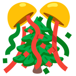 evergreen tree and confetti ball