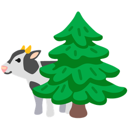 evergreen tree and cow face