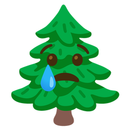 evergreen tree and crying face