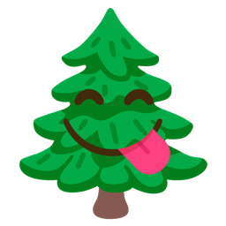 Evergreen tree and Face savoring food