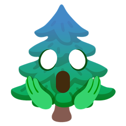 evergreen tree and face screaming in fear