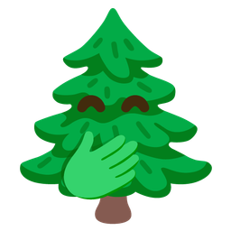 evergreen tree and face with hand over mouth