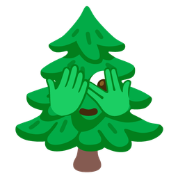 evergreen tree and face with peeking eye