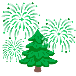 evergreen tree and fireworks