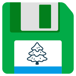 evergreen tree and floppy disk