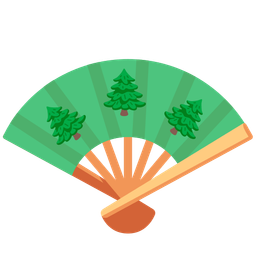 evergreen tree and folding hand fan