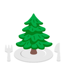 evergreen tree and fork and knife with plate
