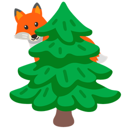 evergreen tree and fox