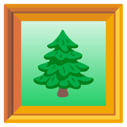 evergreen tree and framed picture