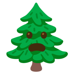 evergreen tree and frowning face with open mouth