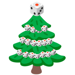 evergreen tree and game die
