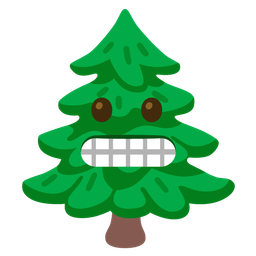 evergreen tree and grimacing face