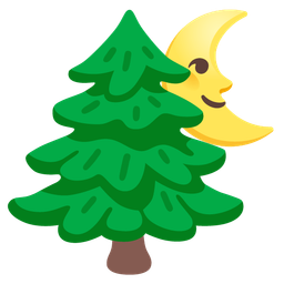 evergreen tree and last quarter moon face