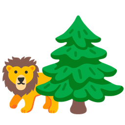 evergreen tree and lion