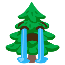 evergreen tree and loudly crying face