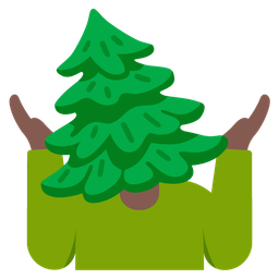 evergreen tree and person shrugging