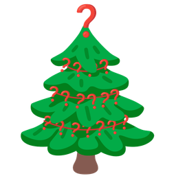 evergreen tree and red question mark