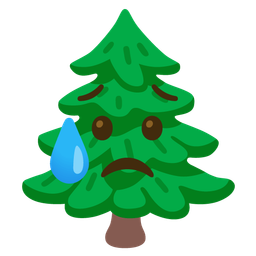 evergreen tree and sad but relieved face