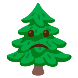 evergreen tree and slightly frowning face