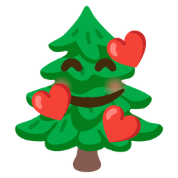 Evergreen tree and Smiling face with hearts