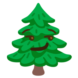 evergreen tree and smirking face