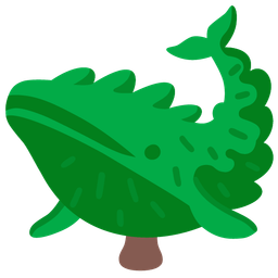 evergreen tree and spouting whale
