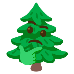 evergreen tree and thinking face
