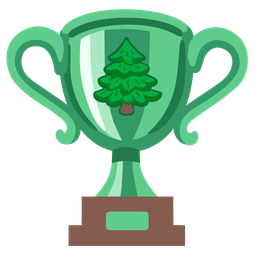 evergreen tree and trophy