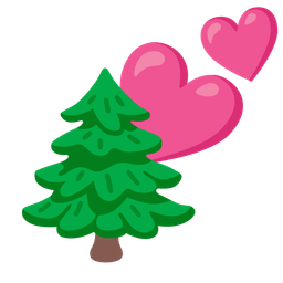 evergreen tree and two hearts