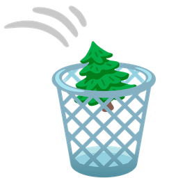 evergreen tree and wastebasket