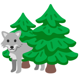 evergreen tree and wolf