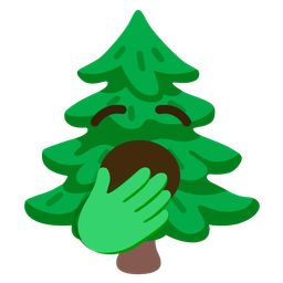 evergreen tree and yawning face