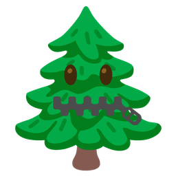 evergreen tree and zipper-mouth face