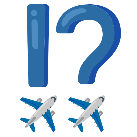 Exclamation question mark and Airplane