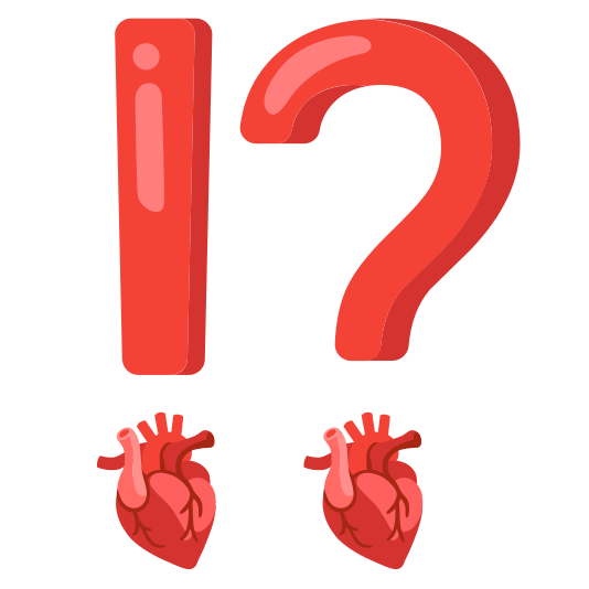 Exclamation question mark and Anatomical heart