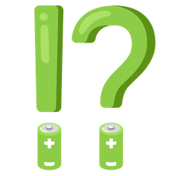 exclamation question mark and battery