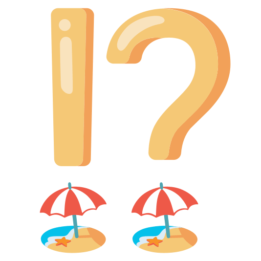 Exclamation question mark and Beach with umbrella
