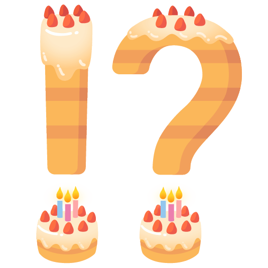 Exclamation question mark and Birthday cake