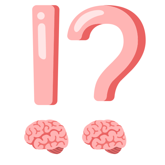 Exclamation question mark and Brain