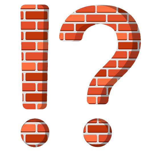 Exclamation question mark and Brick