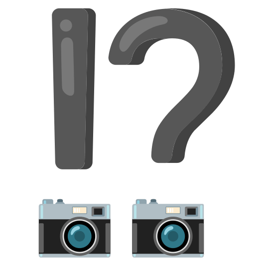 Exclamation question mark and Camera