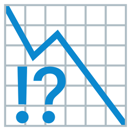 exclamation question mark and chart decreasing