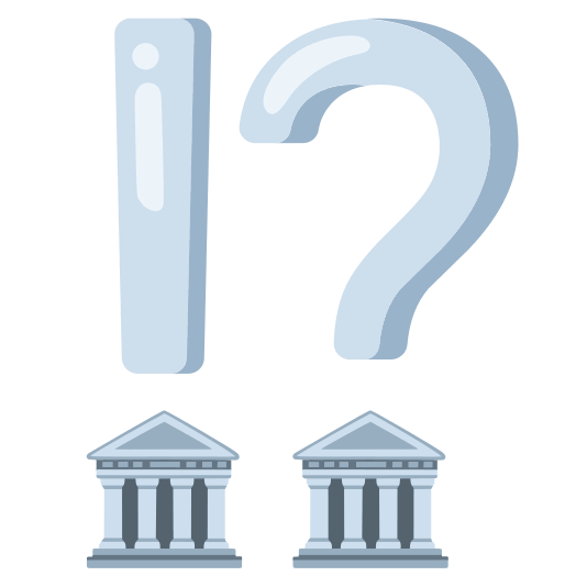 Exclamation question mark and Classical building