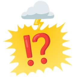exclamation question mark and cloud with lightning