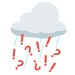 exclamation question mark and cloud with rain
