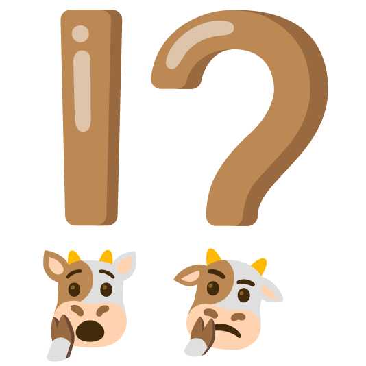 Exclamation question mark and Cow face