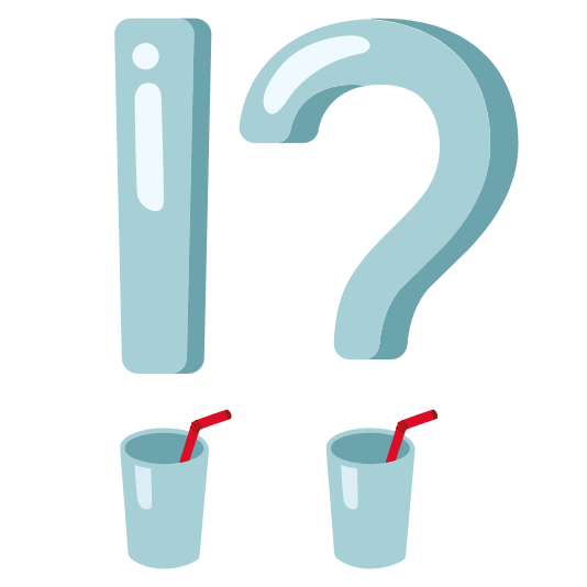 Exclamation question mark and Cup with straw