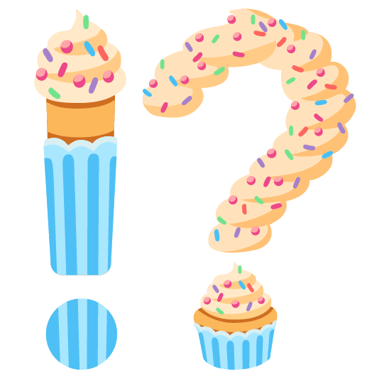 Exclamation question mark and Cupcake