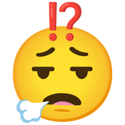 exclamation question mark and face exhaling