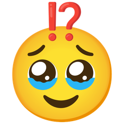 exclamation question mark and face holding back tears